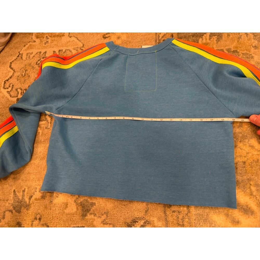 Aviator Nation Blue Crewneck Rainbow Stripe Cropped Sweatshirt Sz S NWT $220 - Picture 8 of 16